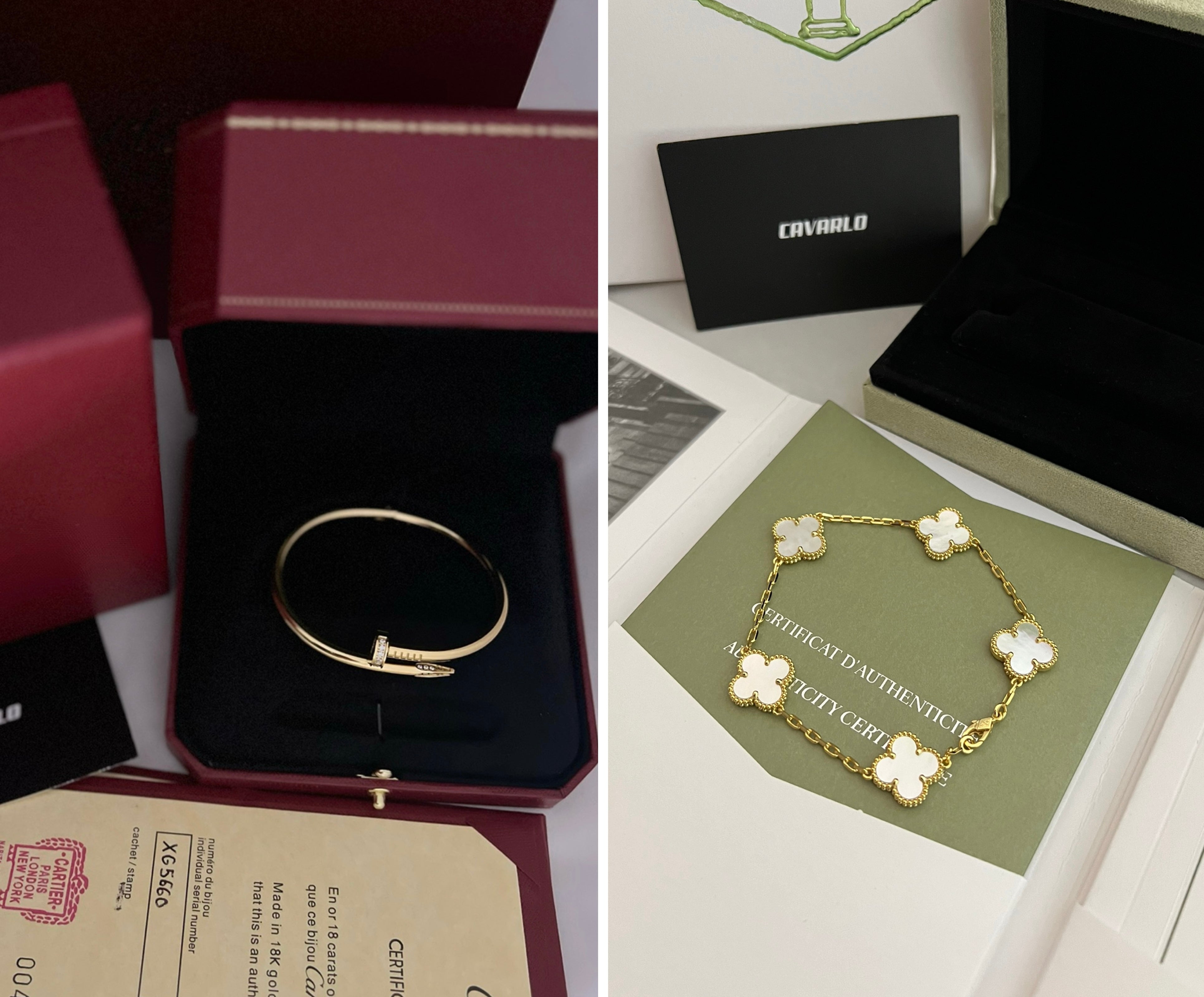 Diamond Nail Bracelet + Alhambra Bracelet | Yellow Gold