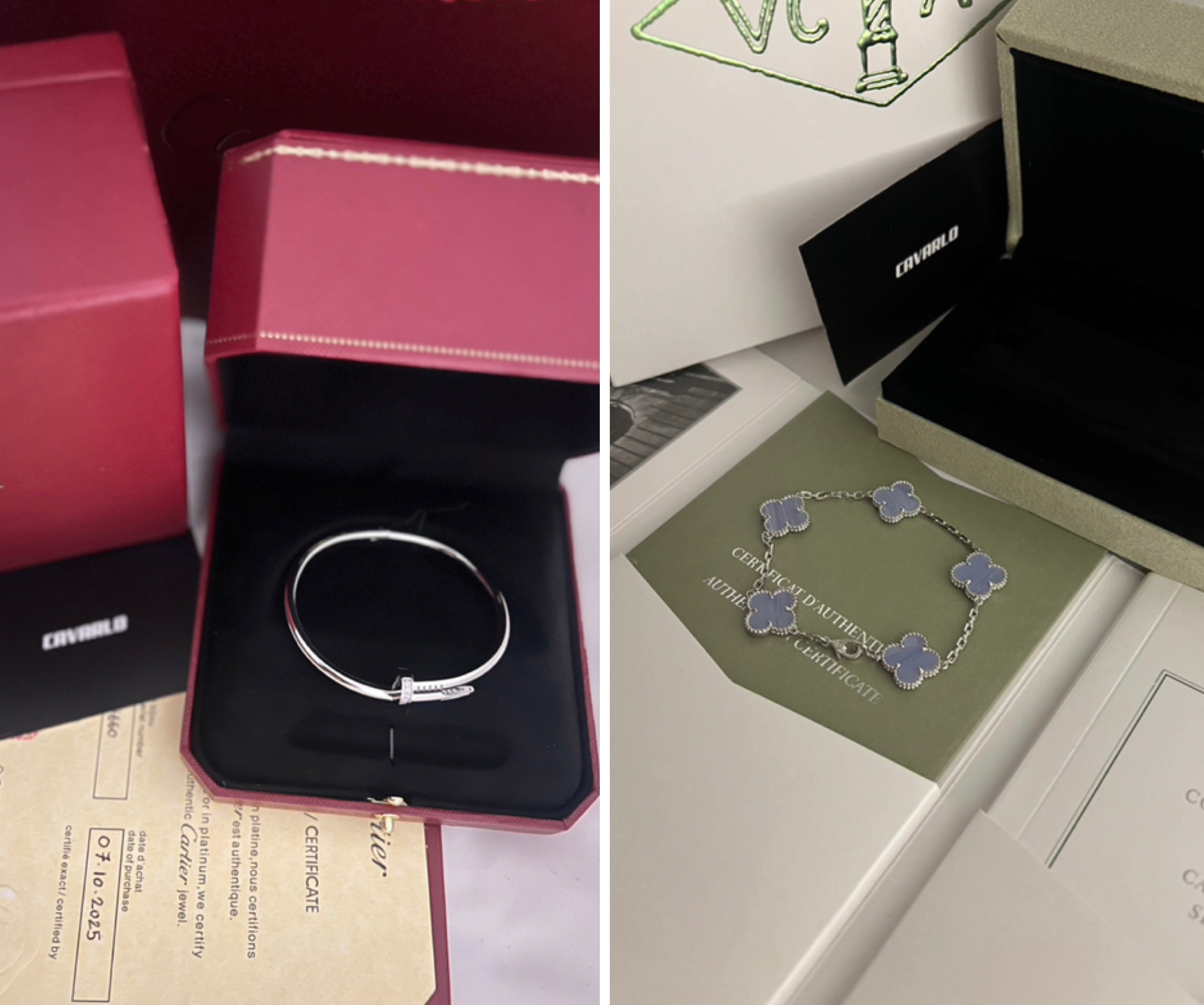 Diamond Nail bracelet + Alhambra bracelet | White Gold