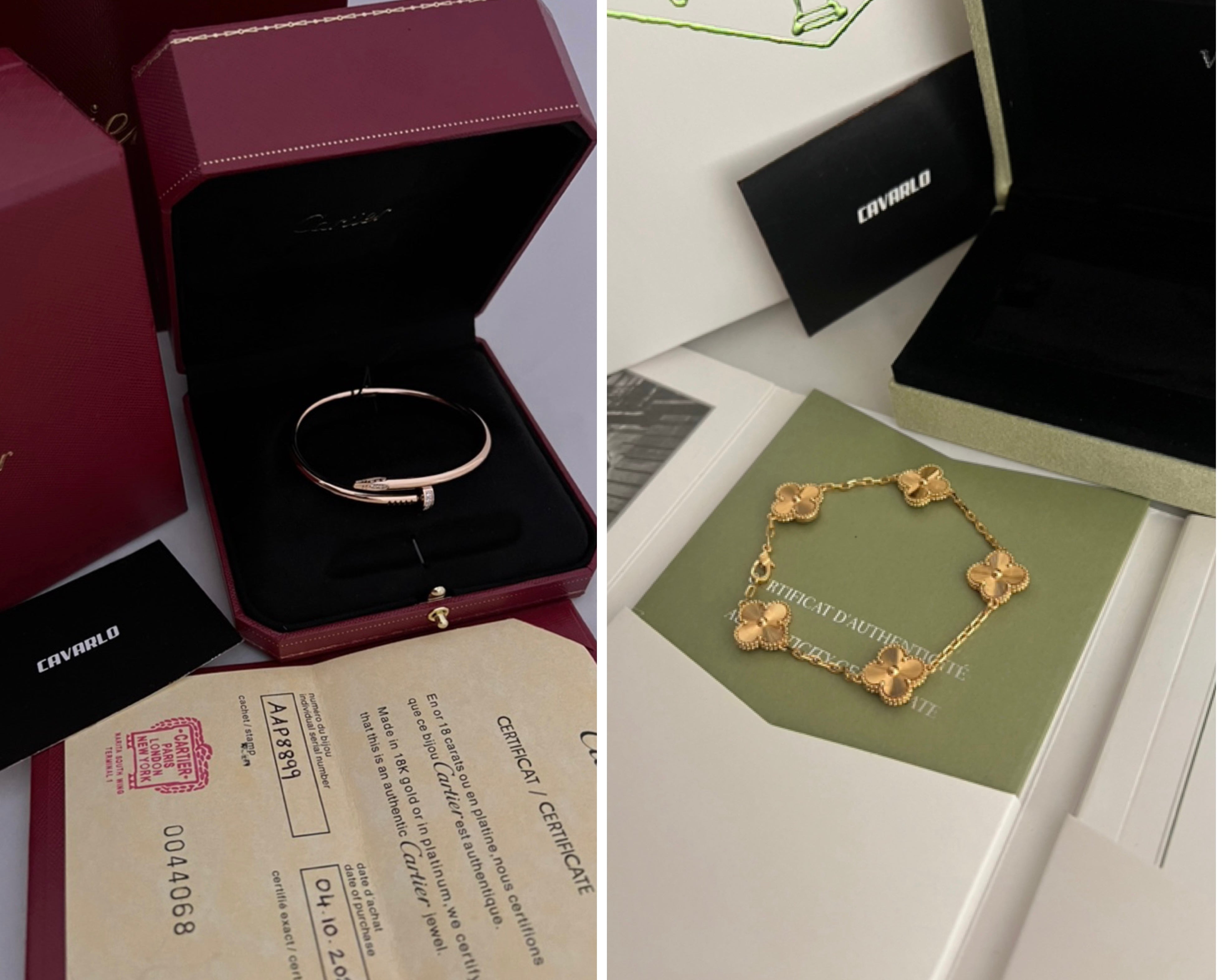 Diamond Nail Bracelet + Alhambra bracelet | Rose Gold