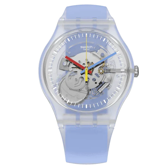 Swatch Clearly Blue Striped Ladies Watch SUOK156